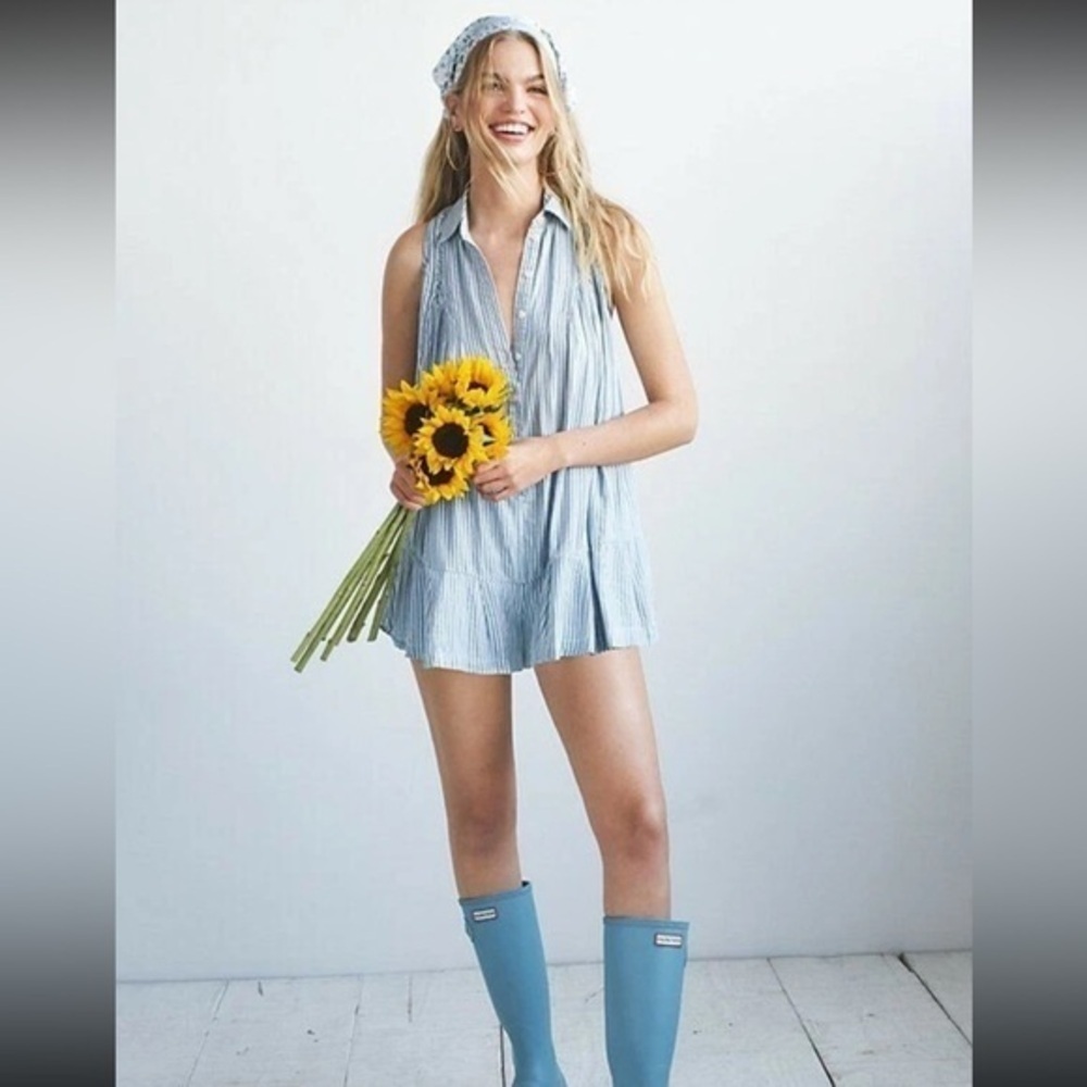 Free People Blue and White Striped Jumpsuit